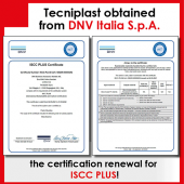 Tecniplast obtained the renewal of the ISCC Plus Certificate by DNV, another step to create a better world.